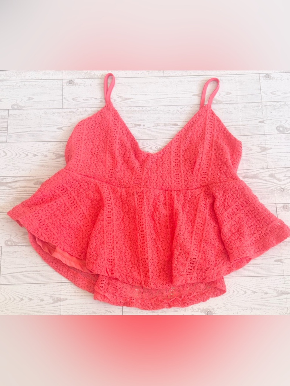 Adjustable, Coral Lace Peplum Top